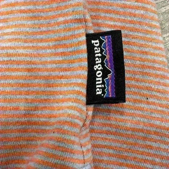 Patagonia Mens Orange Gray Striped Short Sleeve Three Button Polo Shirt Size XL - Picture 5 of 10